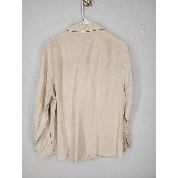 Earth Tones Muted Neutral Linen Button Down Shirt Casual Coastal Charter Cub 18W - Picture 6 of 6